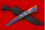 Нож Финский (ламинированная дамасская сталь, больстер из нейзильбера, стабилизированный кап клена, темлячный пин)